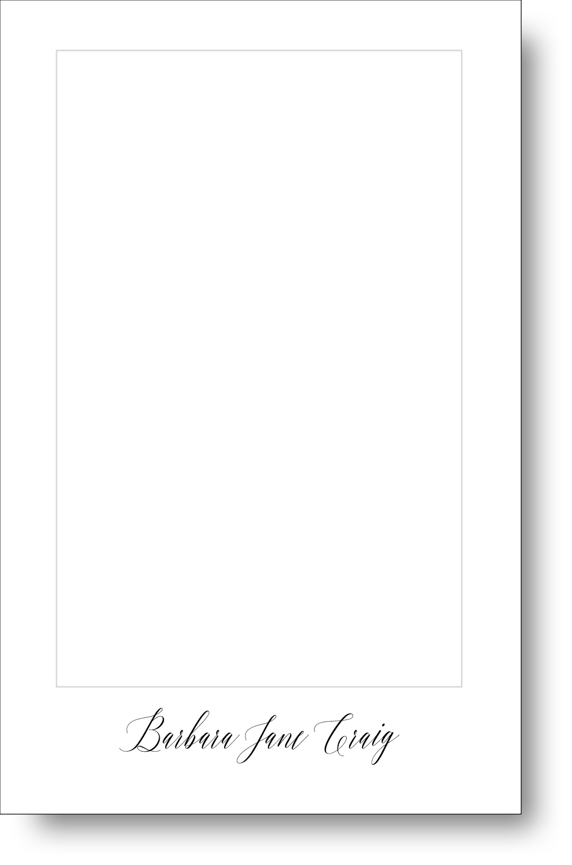 A black and white notepad featuring a stylish handwritten font displaying a name at the bottom.