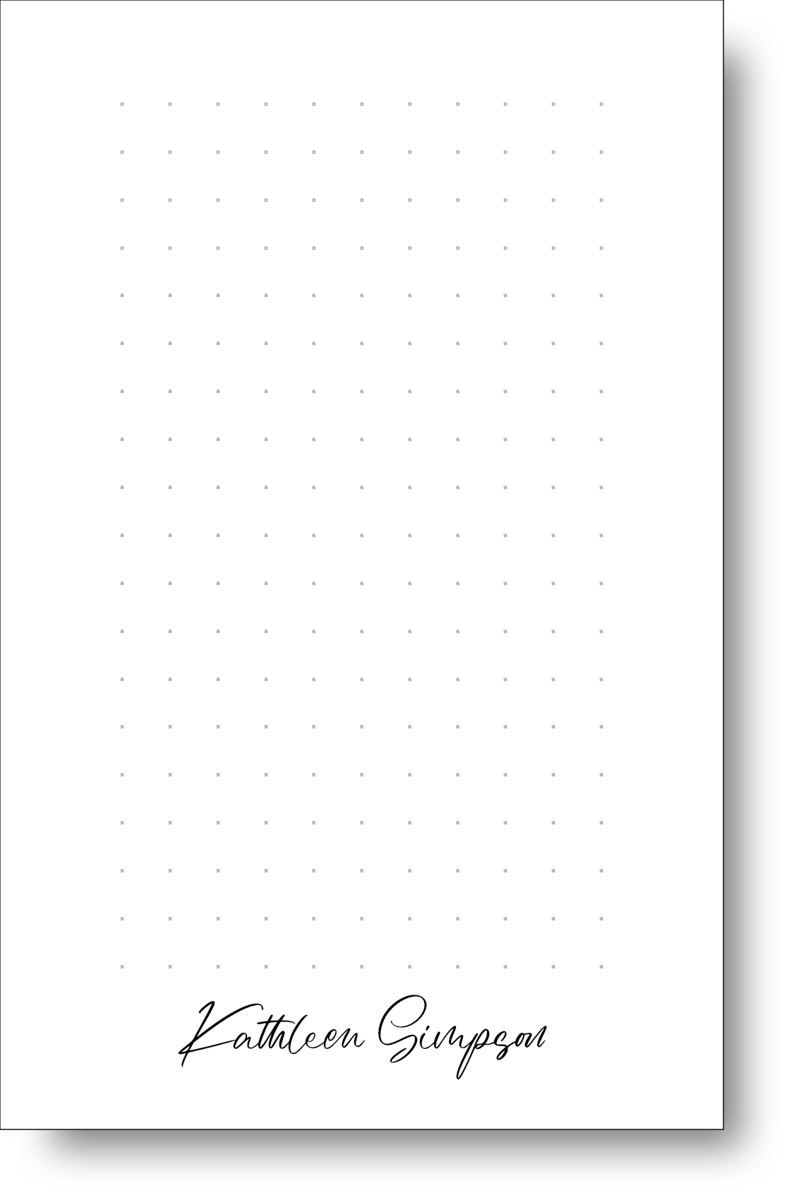 A black and white notepad featuring a stylish handwritten font displaying a name at the bottom.