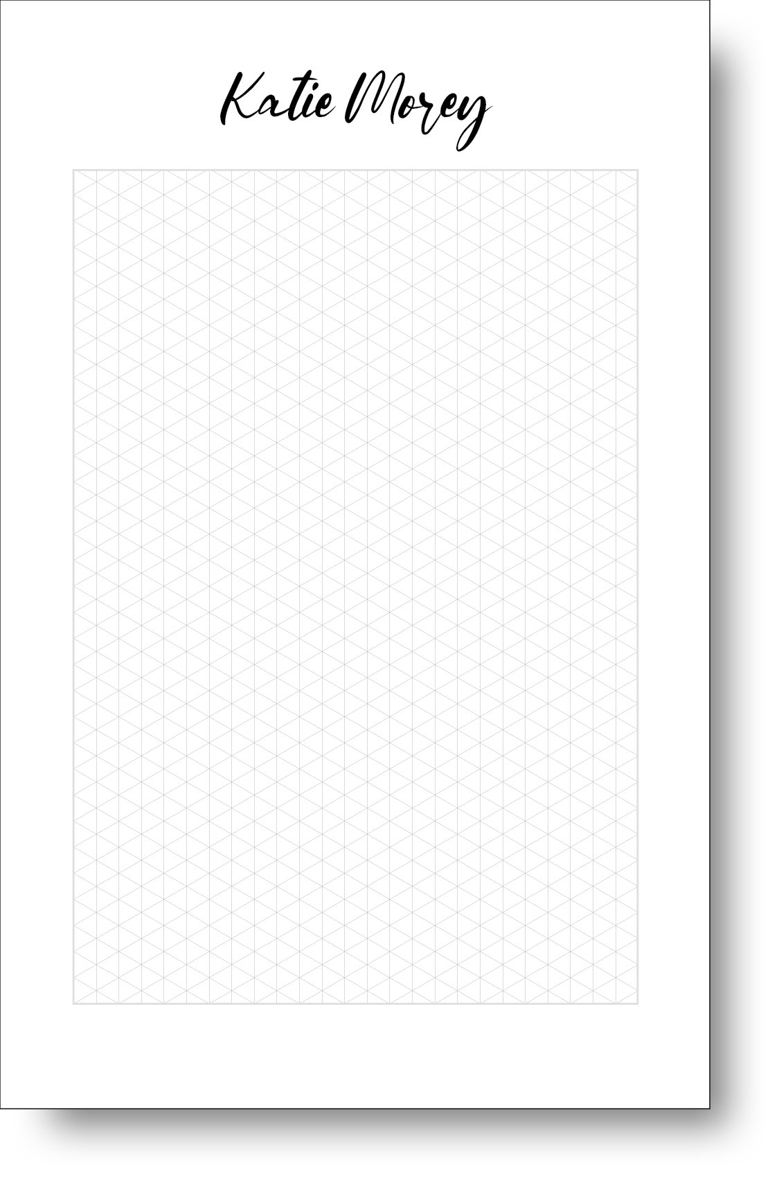 A black and white notepad featuring a stylish handwritten font displaying a name at the top.