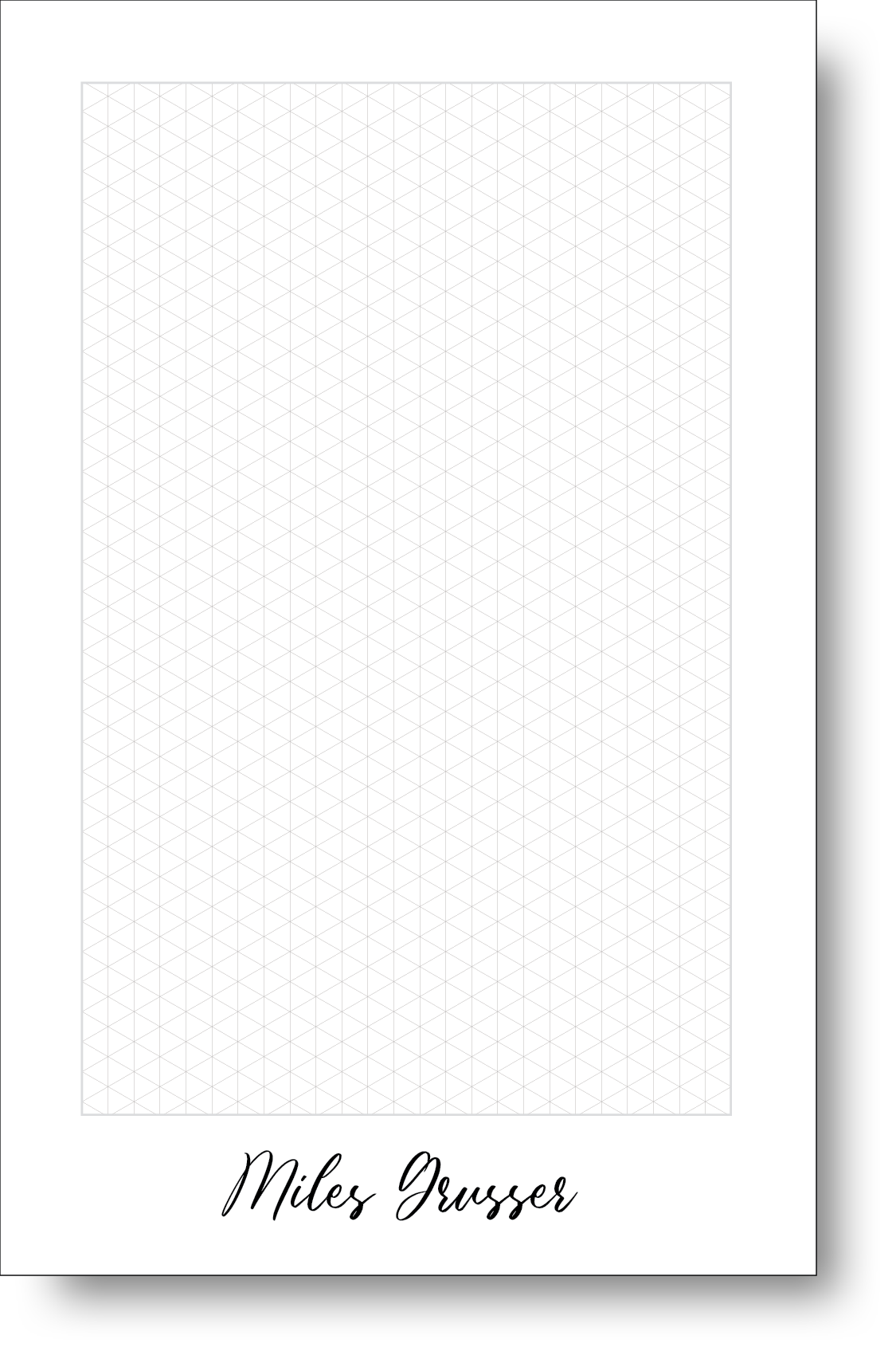 A black and white notepad featuring a stylish handwritten font displaying a name at the bottom.