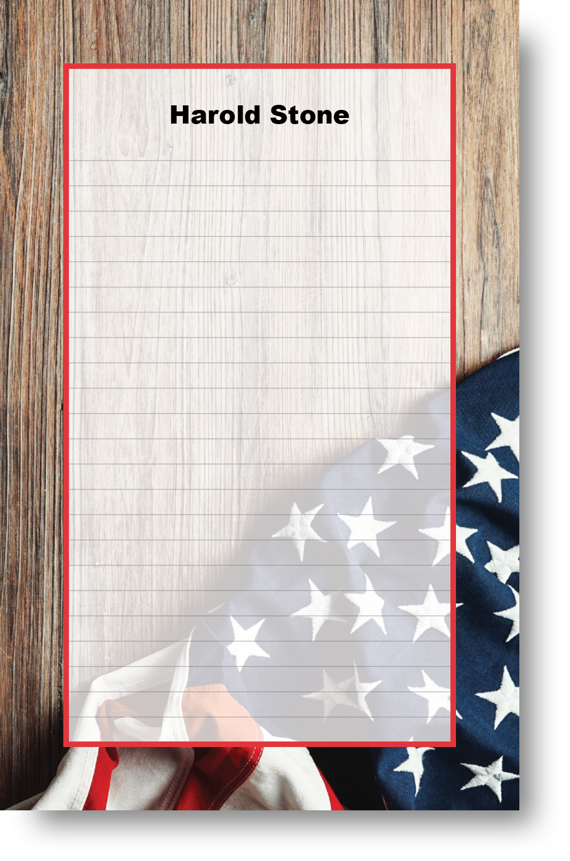 Colorful patriot themed notepad with an American flag background.