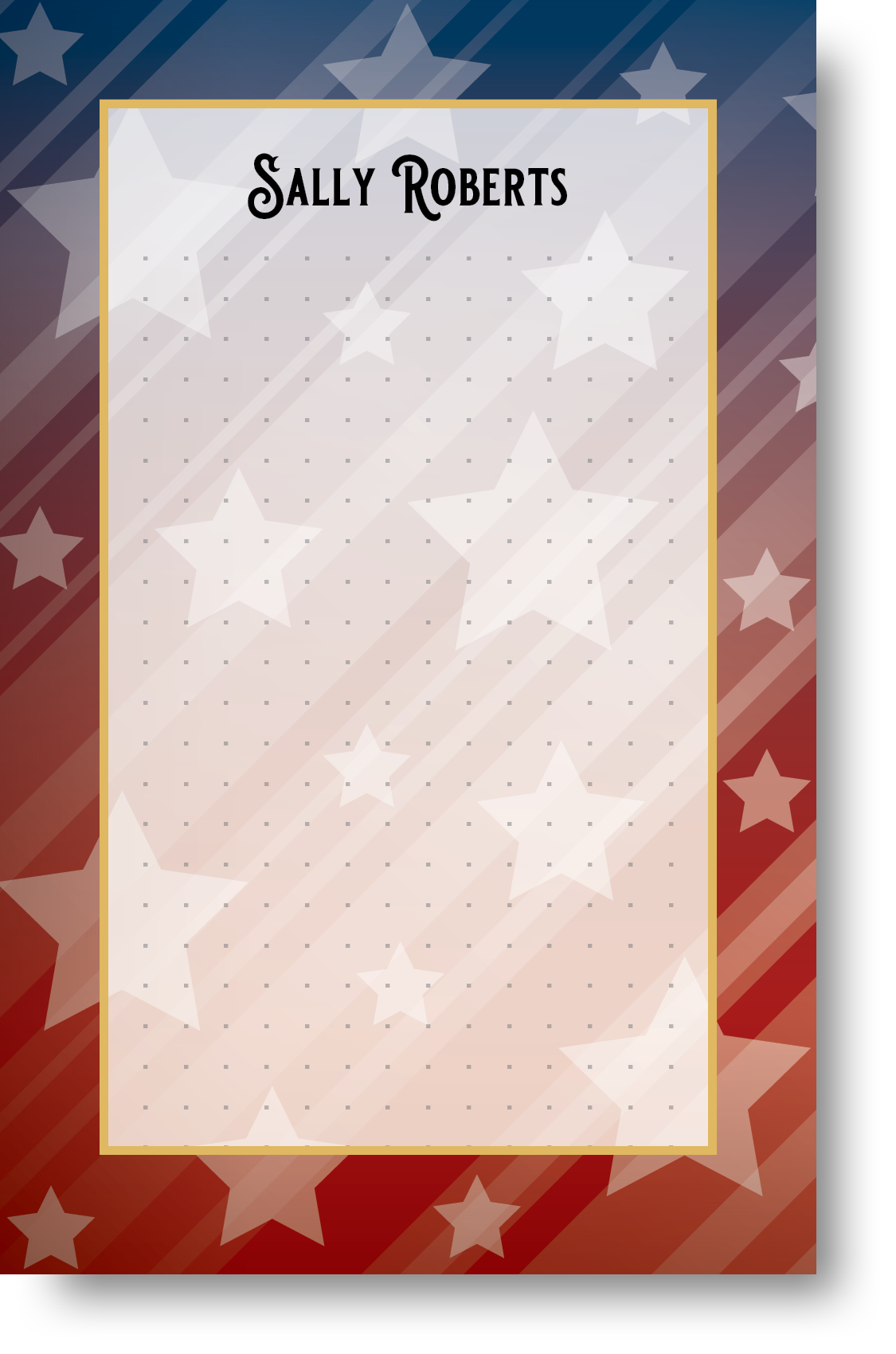 Colorful patriot themed notepad with red white an blue background with tinted stars.