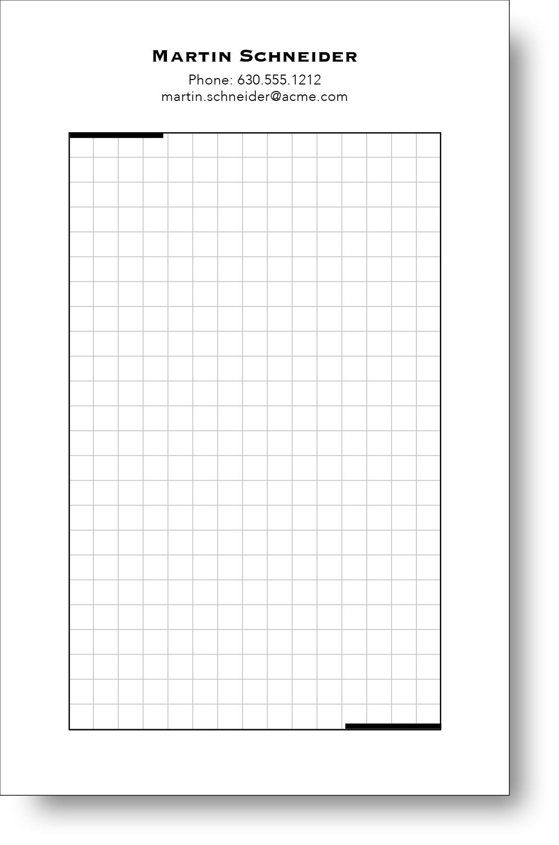 Black and white notepad with a square grid in the background.