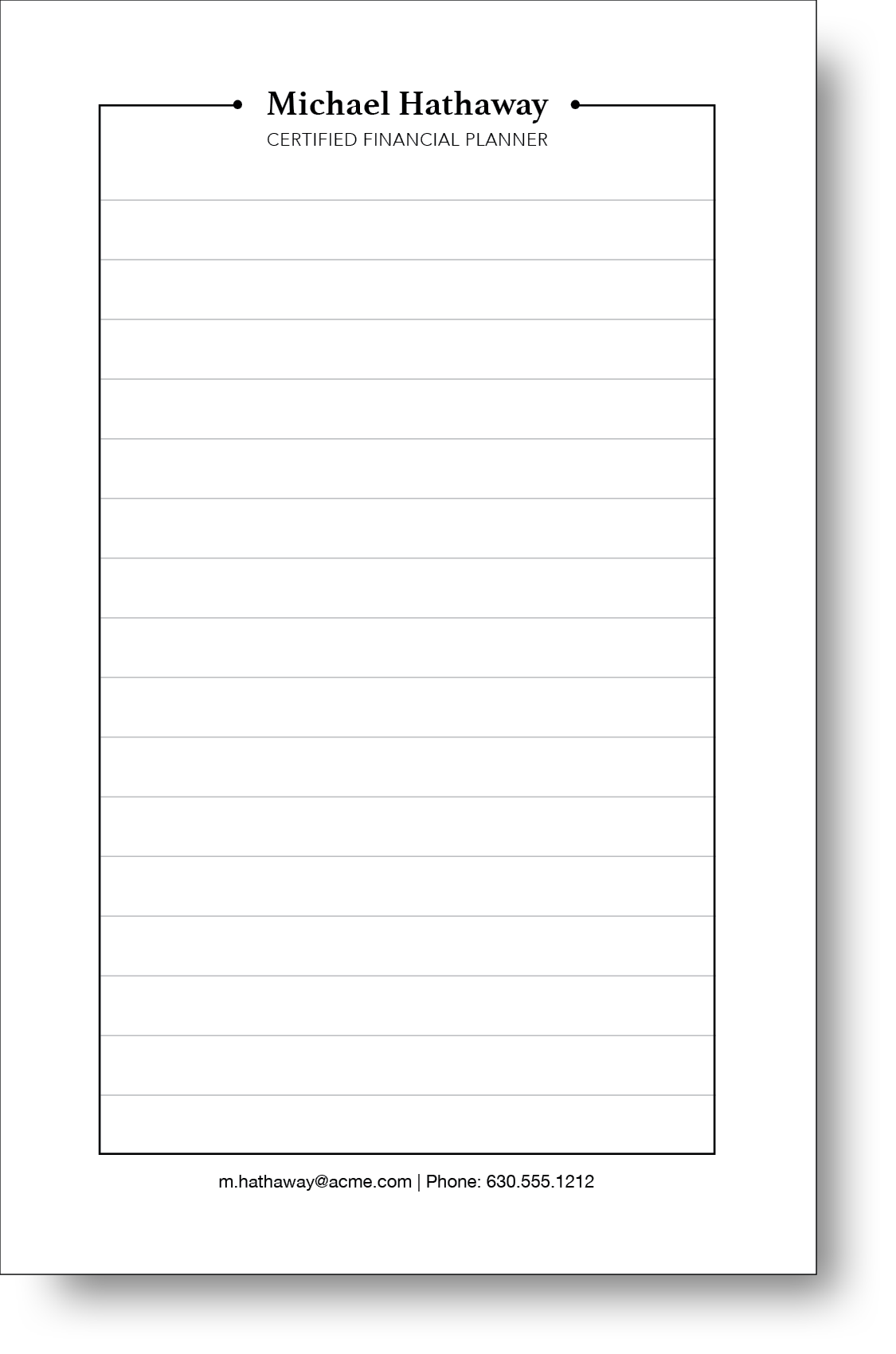 Black and white notepad with a lined background.