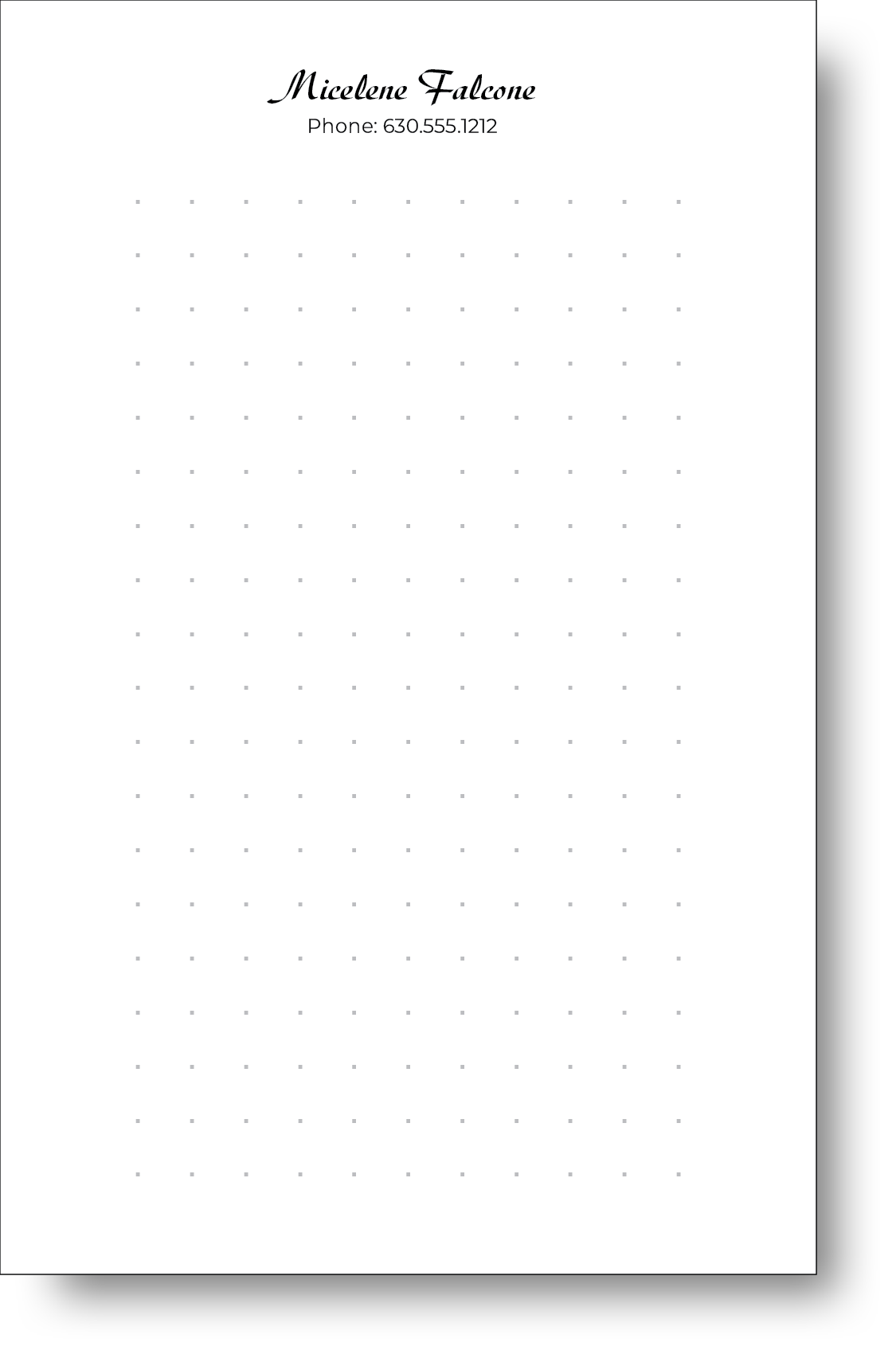 Black and white notepad with a grid of dots in the background.