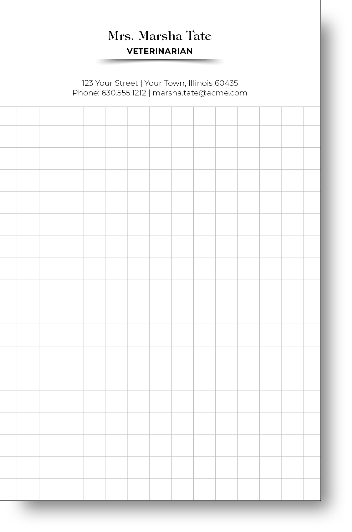 Black and white notepad with a grid of squares in the background.