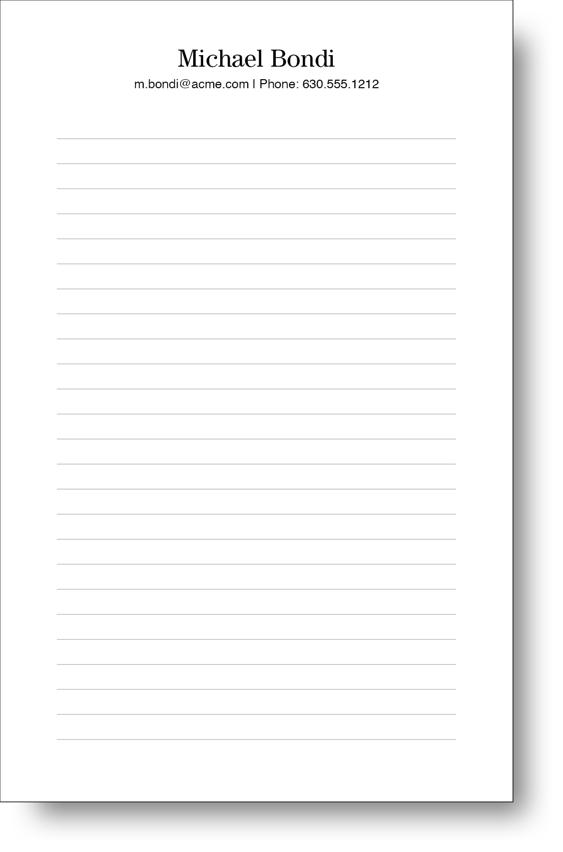 Black and white notepad with a lined background.