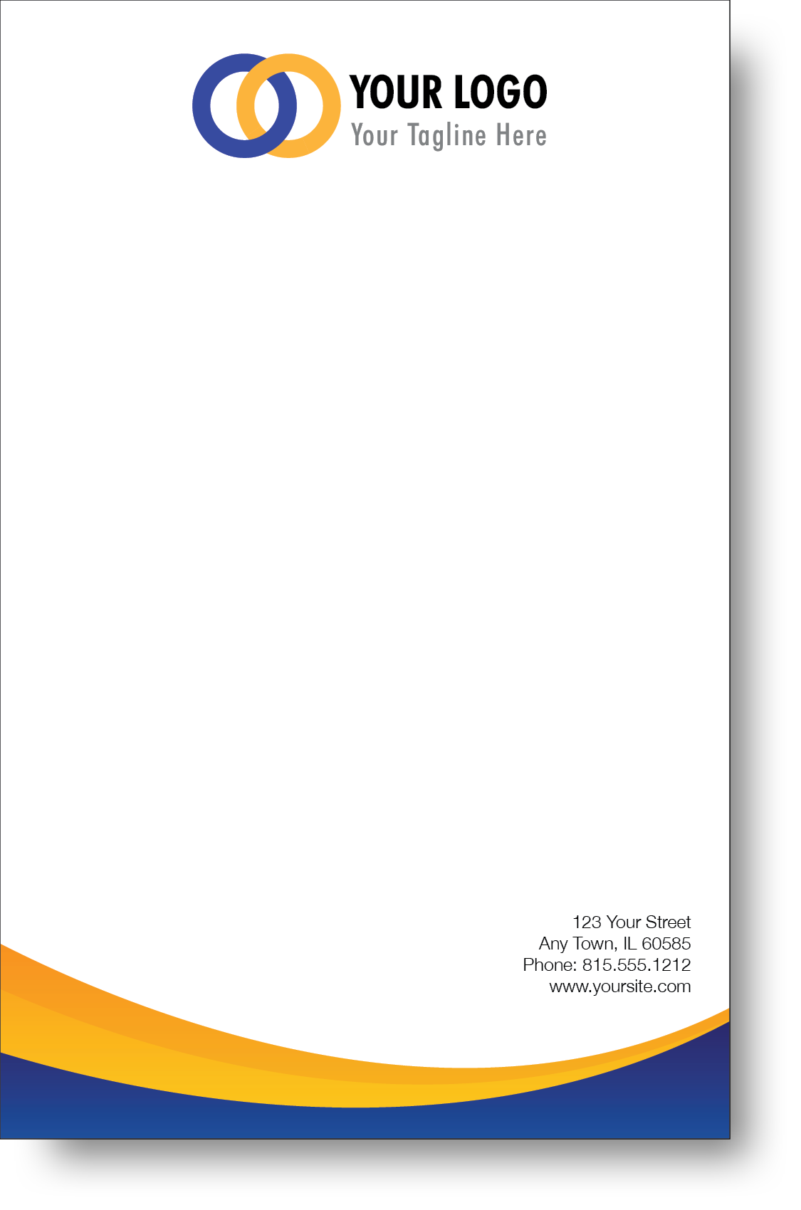 A colorful company branded notepad with company contact information prominently displayed.