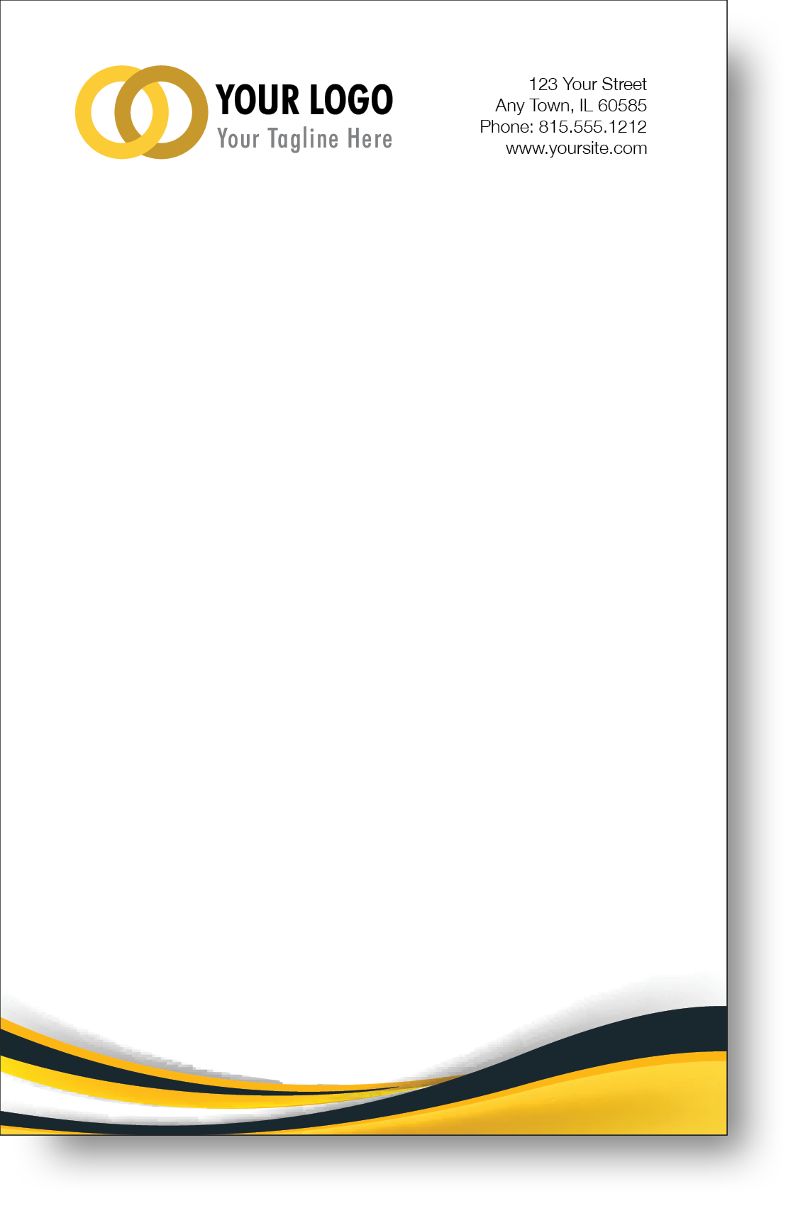 A colorful company branded notepad prominently displaying a logo and contact information.