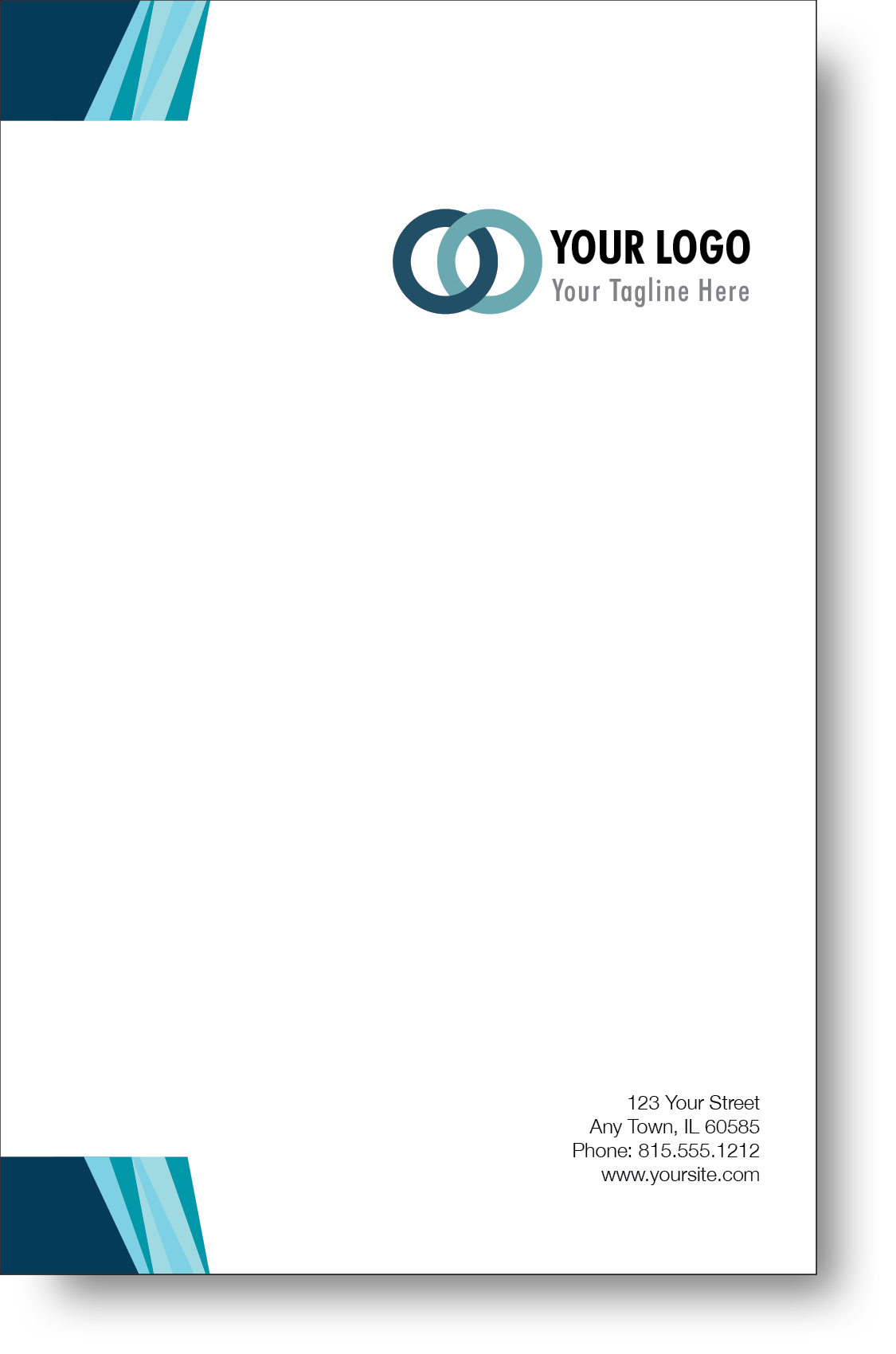 A colorful company branded notepad prominently displaying a logo and contact information.