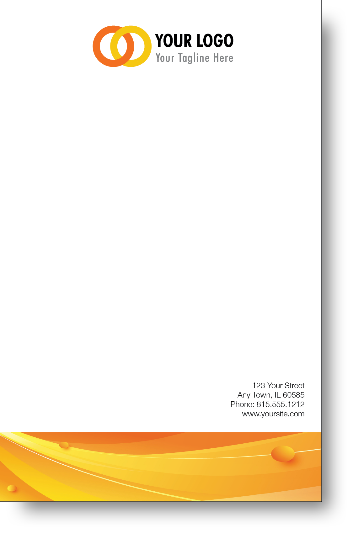 A colorful company branded notepad prominently displaying a logo and contact information.