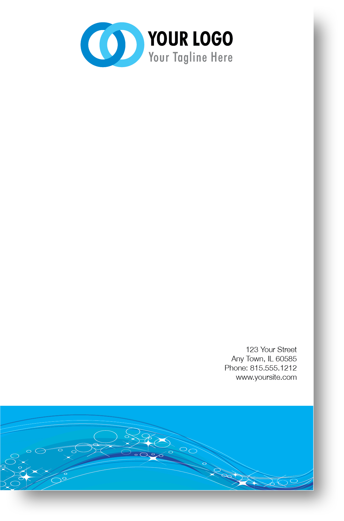 A colorful company branded notepad prominently displaying a logo and contact information.