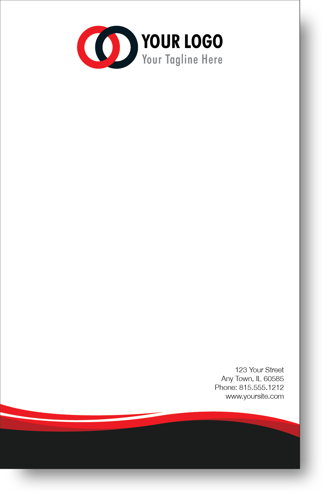 A colorful company branded notepad prominently displaying a logo and contact information.