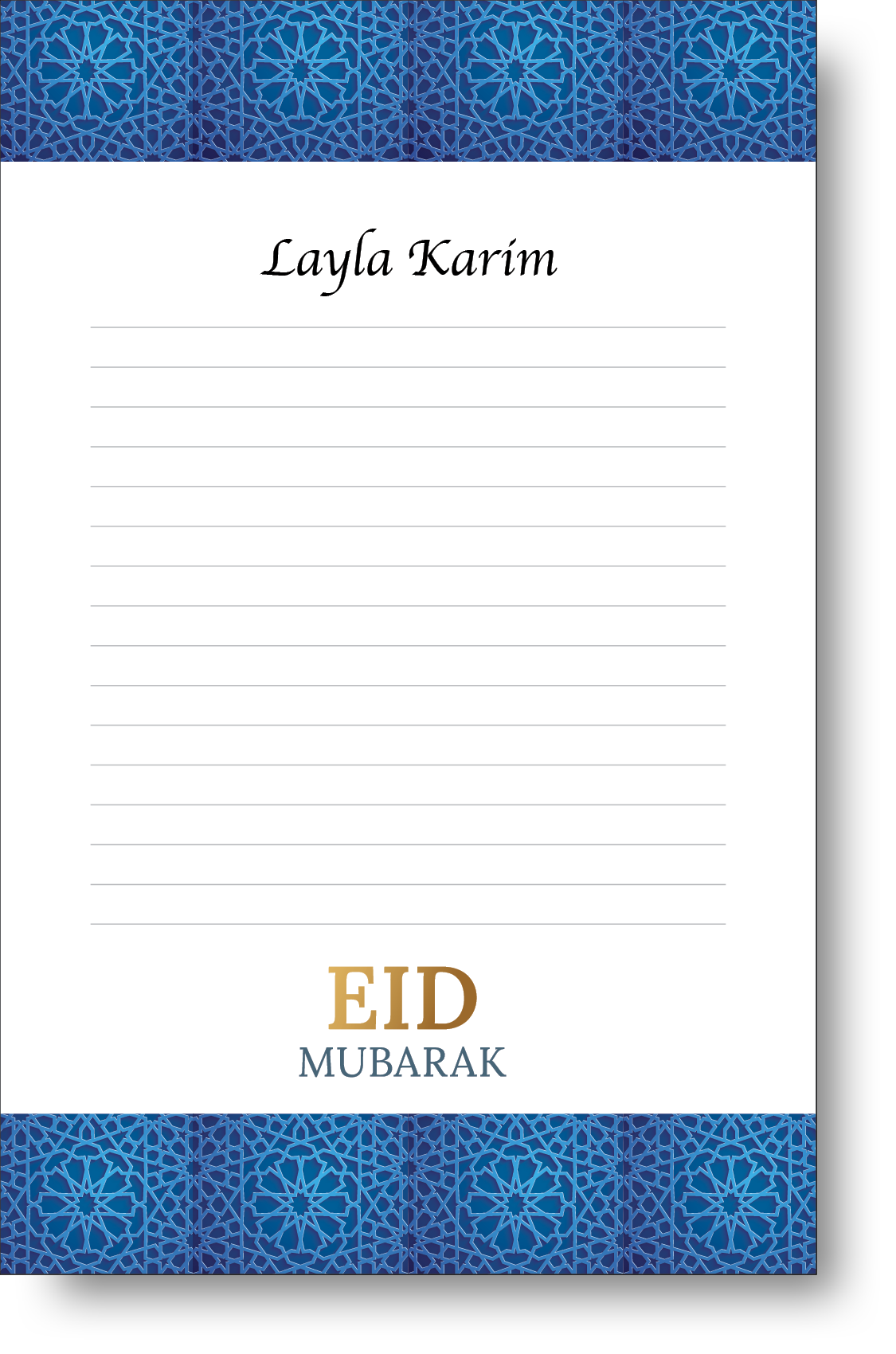A colorful personalized muslim themed notepad.