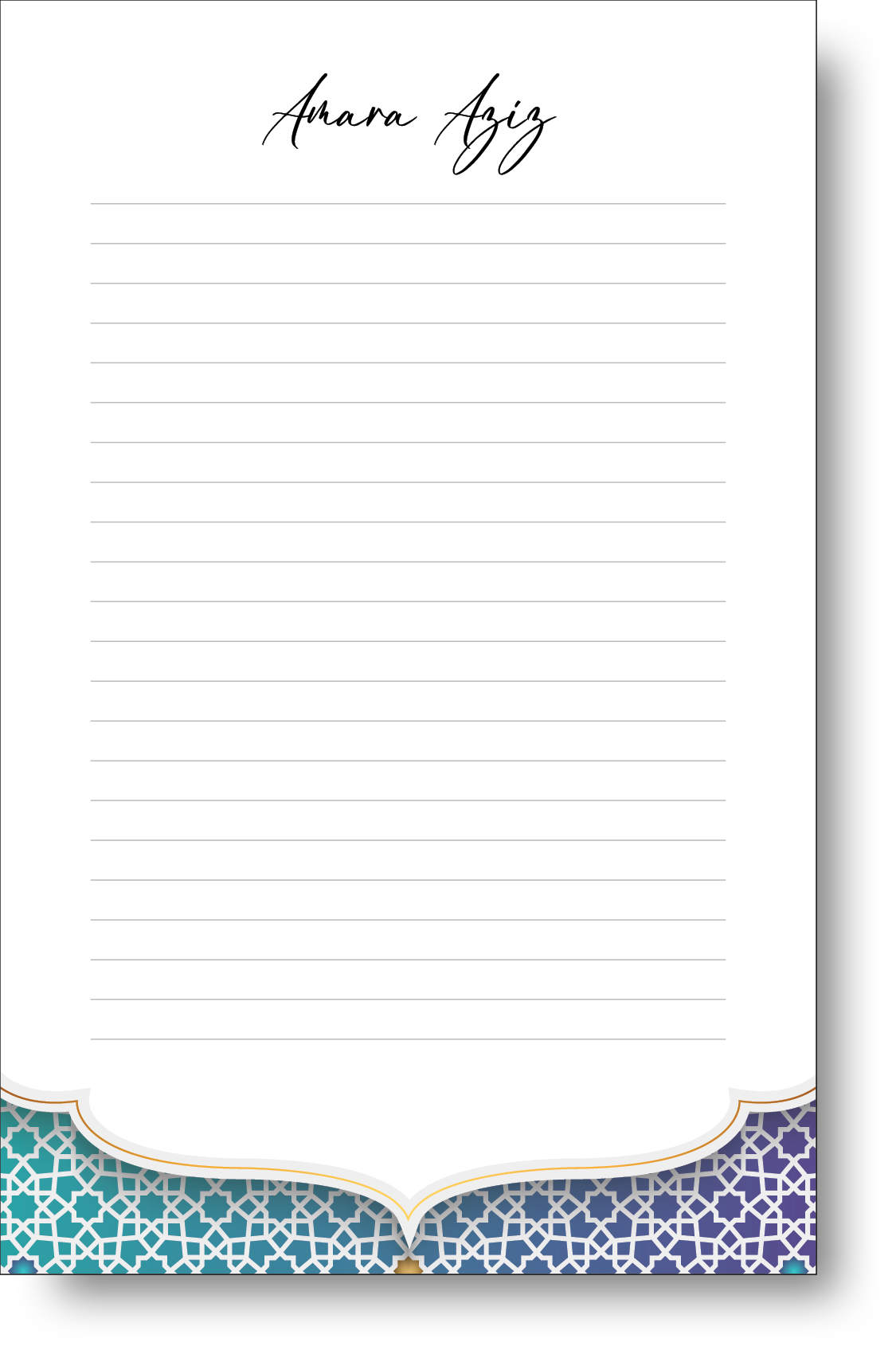 A colorful personalized muslim themed notepad.