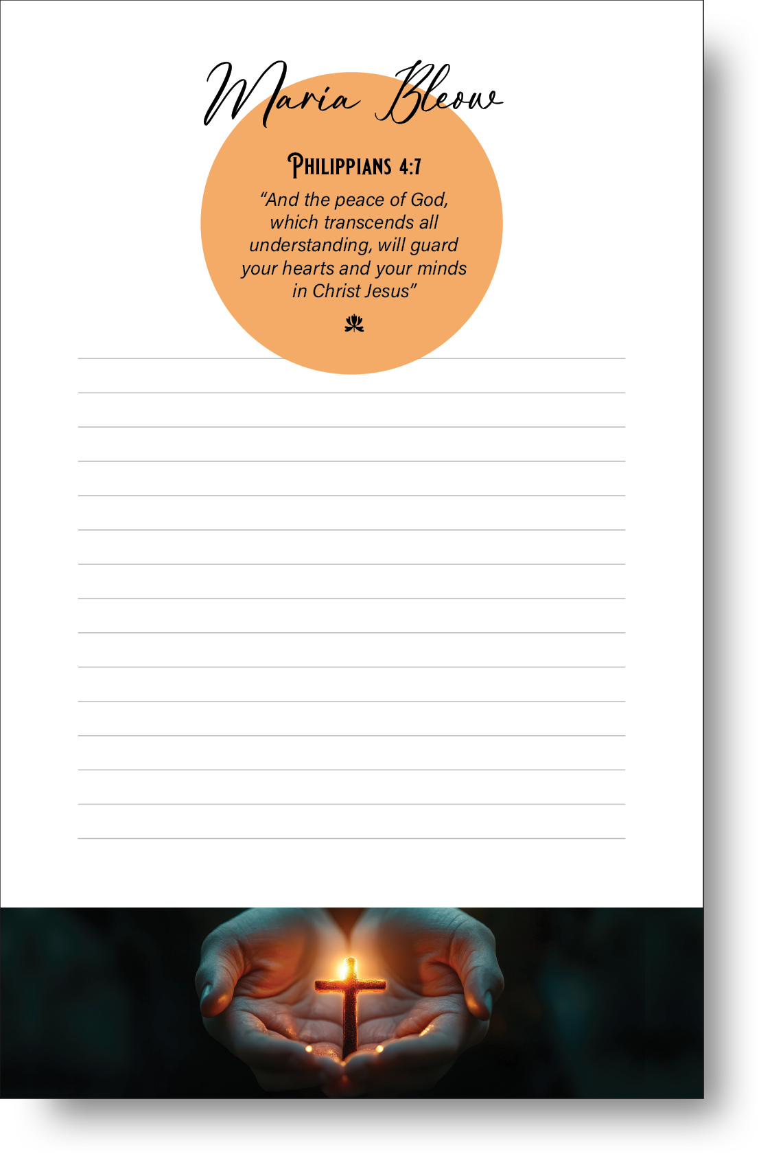 A colorful personalized Christian themed notepad.